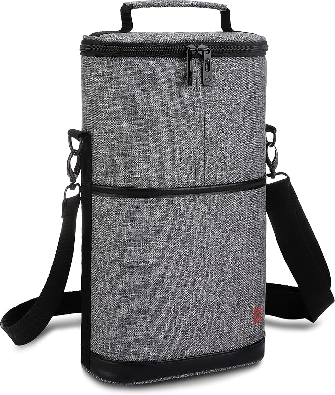 ALLCAMP 2 Bottle Wine Tote Carrier - Insulated Portable Padded Canvas Wine Bag for Travel, BYOB Restaurant, Wine Tasting, Party, Great Christmas Day Gift for Wine Lover，Gray