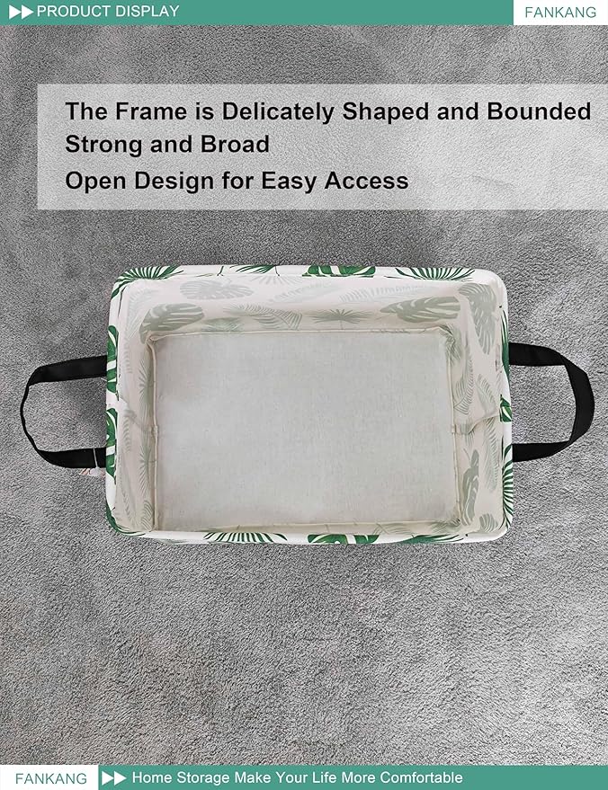 FANKANG Storage Bins, Nursery Hamper Canvas Laundry Basket Foldable with Waterproof PE Coating Large Storage Baskets for Kids Boys and Girls, Office, Bedroom, Clothes,Toys(Rec-Leaf ）