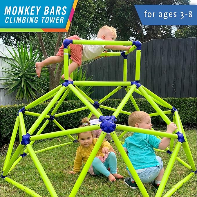 Eezy Peezy Monkey Bars Climbing Dome - Sturdy & Portable Jungle Gym for Kids, Backyard Playset for Toddlers, Active Outdoor Fun for Kids Ages 3 to 8 Years Old, Lightweight & Easy Assembly, Green/Blue