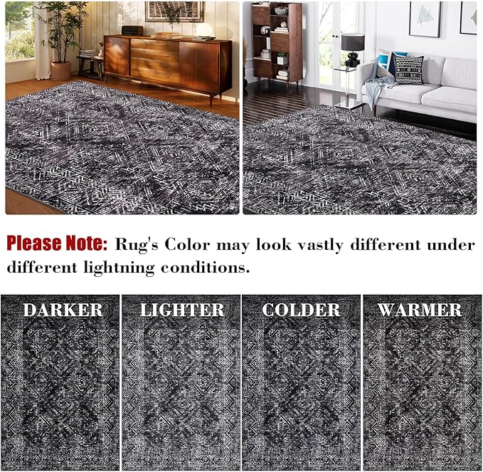 COZYLOOM Rug Runners 2x8 Washable for Hallway Vintage Non Slip Area Rug Geometric Soft Throw Rugs Low Pile Stain Resistant Carpet for Office Dining Room Living Room, Black