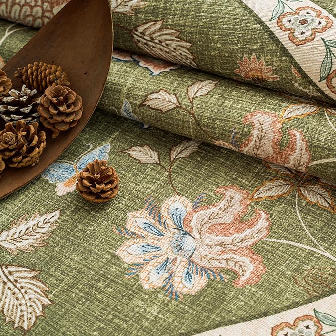 jinchan 3x10 Floral Runner Rug for Hallway Washable Kitchen Runner Vintage Romance Design Non Slip Thin Indoor Floor Cover Low-Profile Throw Carpet for Entryway Bathroom Bedroom Porch, Green