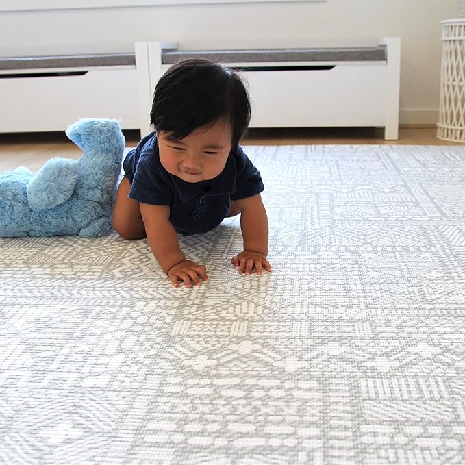 Cushmat Stylish Reversible Foam Play Mat (Large, Explorer - Gray Sand) - Soft, Waterproof, Durable Play mat for Infants, Babies, Toddler, Kids & Grownup - 6.5ft x 4.5ft