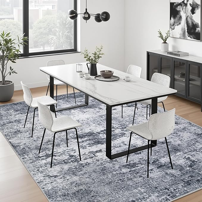 8x10 Area Rug Living Room Rug: Washable Modern Abstract Soft Thin Rug Indoor Floor No Slip Stain Resistant Carpet for Bedroom Dining Room Farmhouse Nursery Home Office - Grey