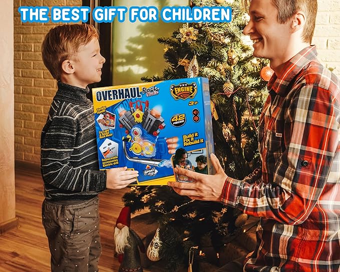 Engine Building Kit, Kids Mechanic Repair Set for Kids Motorcycle Engine，Take Apart Toys-42pc Playset，STEM Engine Model Kit Toy with Cool Lights&Sounds，Educational Toys for 3+ Year Old (Blue)