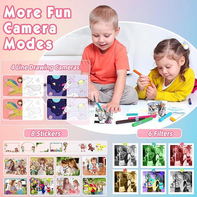 Kids Camera, Upgrade Kids Camera Instant Print, Front Rear Dual Selfie Digital CAM with 1080P Videos, Portable Travel Toy with Games and Music, Christmas Birthday Gift for Boys, Girls and Teens