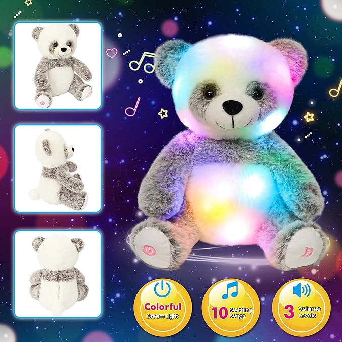 Cuteoy Light-up Singing Plush Panda LED Musical Stuffed Animal Adjustable Volume Lullaby Plushies Birthday Christmas Toy Gifts for Kids Toddler Girls, 13"