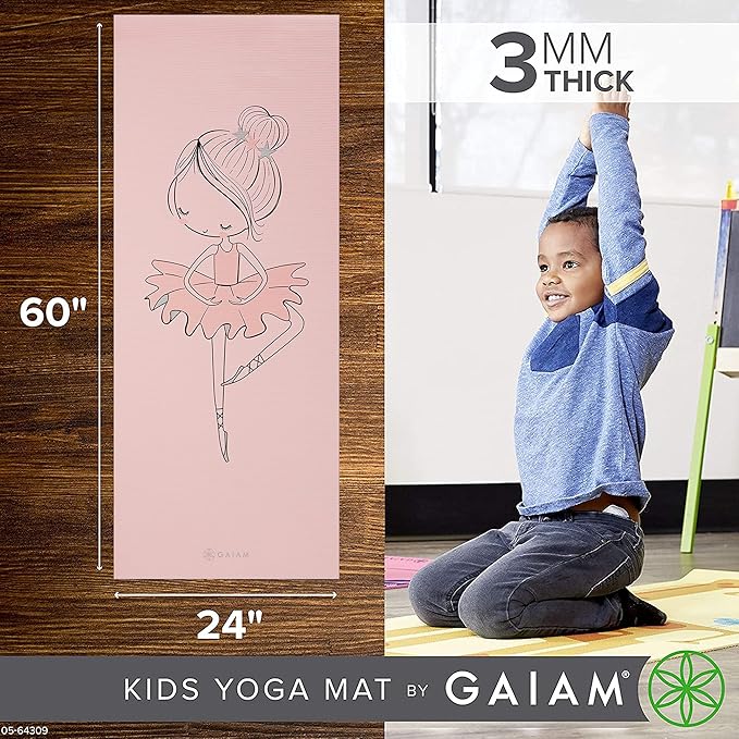 Gaiam Kids Yoga Mat Exercise Mat, Yoga for Kids with Fun Prints - Playtime for Babies, Active & Calm Toddlers and Young Children (60" L x 24" W x 3mm Thick)