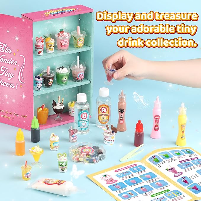 20 PCS Miniature Drink Marker Kit, Miniature Food Toys, Kitchen Pretend Food DIY Crafts Kits for Kids Ages 8-12, Girls Gift for Christmas, Birthday, Collectors, Resin Play, NOT Edible
