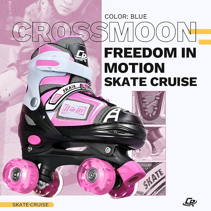 Adjustable Quad Skates for Kids, Teens, and Adults – Light-Up Wheels – Comfortable Fit, Secure Closure, Indoor and Outdoor Roller Skates for Boys and Girls