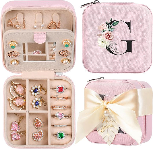 AYGXU Travel Jewelry Box for Women and Girls - Small Case With Initial A-Z - Teacher Gifts