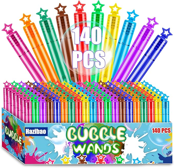 140 Pack Mini Bubble Wands for Kids, 10 Colors Bulk Bubble Wand with Star Top, Perfect for Birthday, Carnival Prize,Party Favors, Wedding, Summer Outdoor Toys,Goody Bags Stuffer Bubbles