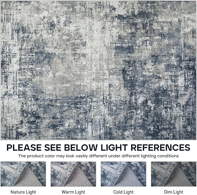8x10 Area Rugs for Living Room Rug Washable: Modern Large Rug for Dining Room Bedroom Carpet Non Slip 8 by 10 Indoor Abstract Nursery Home Office Blue Grey