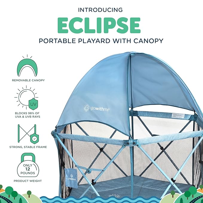 Baby Delight Go with Me Eclipse Deluxe Portable Playard | Playpen | Sun Canopy | Indoor and Outdoor | Ultra Padded Nylon Floor | Blue Wave