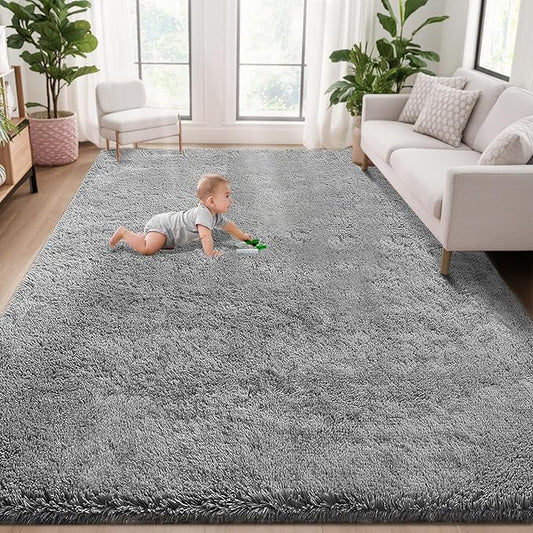 5x7 Area Rug for Living Room: Fluffy Shag Soft Washable Rugs Fuzzy Plush Indoor Carpet for Bedroom Nursery Playroom Dorm Kids Girls Boys Room (Dark Grey, 5'x7')