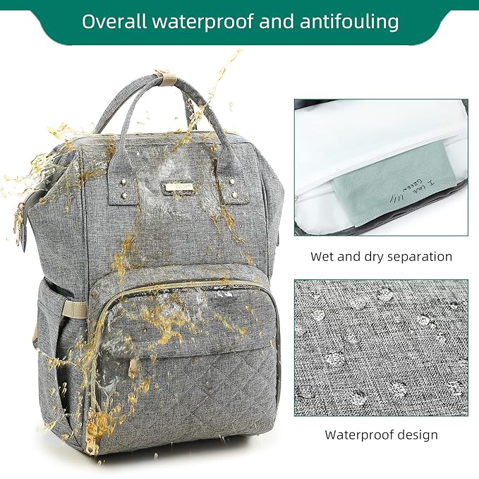 Diaper Bag Backpack, Diaper Bags for Baby Girls Boys, Baby Bags for Moms Dads, Nappy Changing Bag with Insulated Pockets,Multi-functional Waterproof Backpack with Stroller straps - Grey