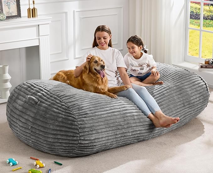 Hobestluk 6FT Bean Bag Chairs Adult Bean Bag with Portable Handle Comfy Large Bean Bag Lounge Chair with Removable Cover for Living Room Bedroom (Stripe Grey, 6FT)