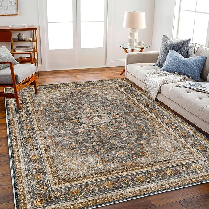 Area Rug 5'x7' Washable Rug Traditional Floor Cover Thin Retro Kitchen Indoor Distressed Non Slip Carpet for Living Room Bedroom Dining Room