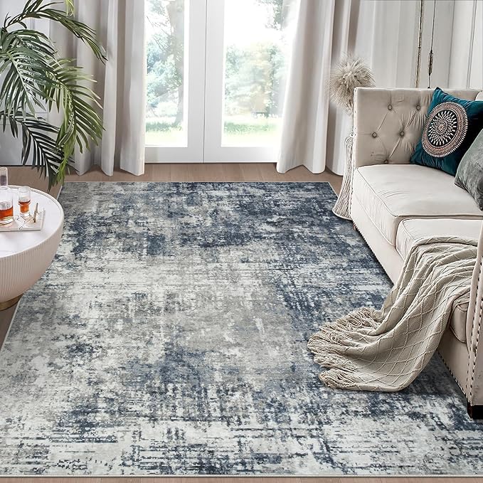 5x7 Area Rugs for Living Room Rug Washable: Modern Rug for Dining Room Bedroom Carpet Non Slip Low Pile 5 by 7 Indoor Abstract Nursery Home Office Blue Grey