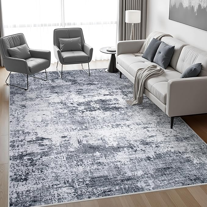 5x7 Area Rug Living Room Rug: Washable Modern Abstract Soft Thin Rug Indoor Floor No Slip Stain Resistant Carpet for Bedroom Dining Room Farmhouse Nursery Home Office - Grey