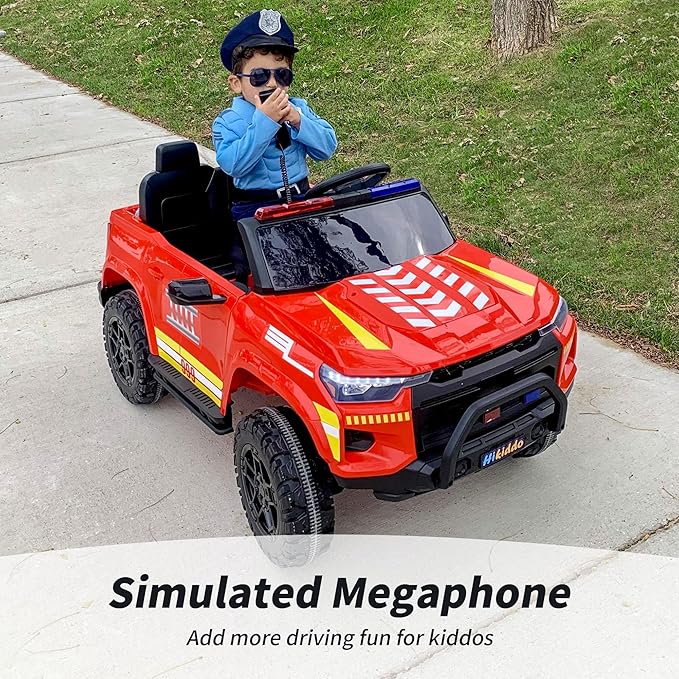 12V 7Ah Electric Fire Truck Ride-On Toy for Big Kids, 2 Seater Kids Ride on Car SUV w/Remote Control, Bluetooth - Red