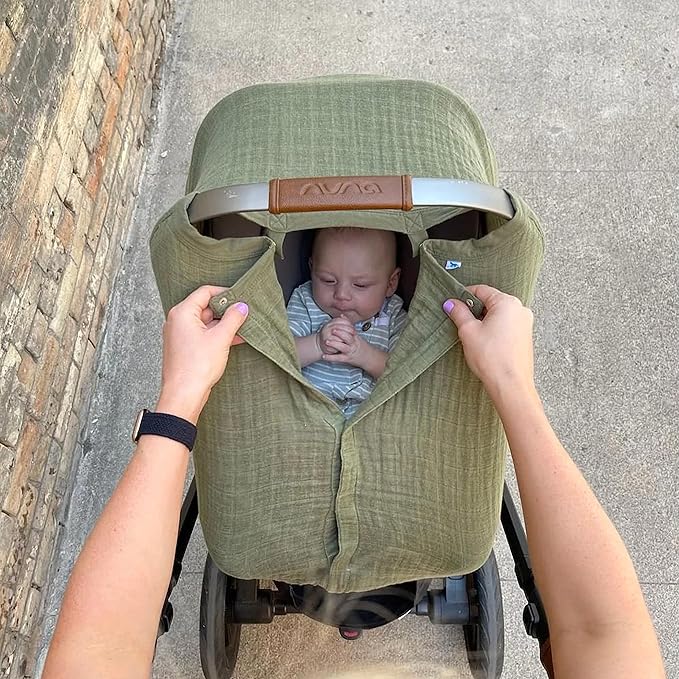 Little Unicorn Breathable Car Seat Canopy | Magnetic Closure Cover & Universal Fit | Protection & Privacy for Baby (Fern)