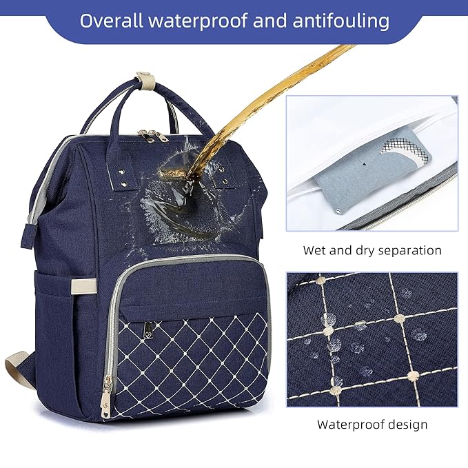 Diaper Bag Backpack, Diaper Bags for Baby Girls Boys, Baby Bags for Moms Dads, Nappy Changing Bag with Insulated Pockets,Multi-functional Waterproof Backpack with Stroller straps-Blue