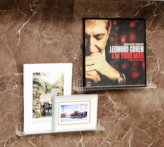 IEEK Floating Book Shelf for Wall,4 PCS Clear Acrylic Wall Bookshelf for Kids Room,Vertical Stripes Display Shelf with Removable Anti-Slip End Inserts for Bedroom Living Room Nursery Decor and Storage