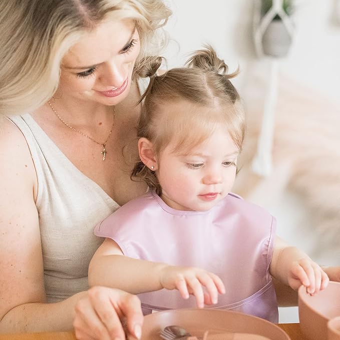 Tiny Twinkle Mess Proof Baby Bibs for Eating - Waterproof, Wipeable Bibs - Toddler Bibs - Travel Friendly - PFAS, PVC, BPA, Phthalate Free - Baby Food Bibs(5 Pack,Girl Solids)