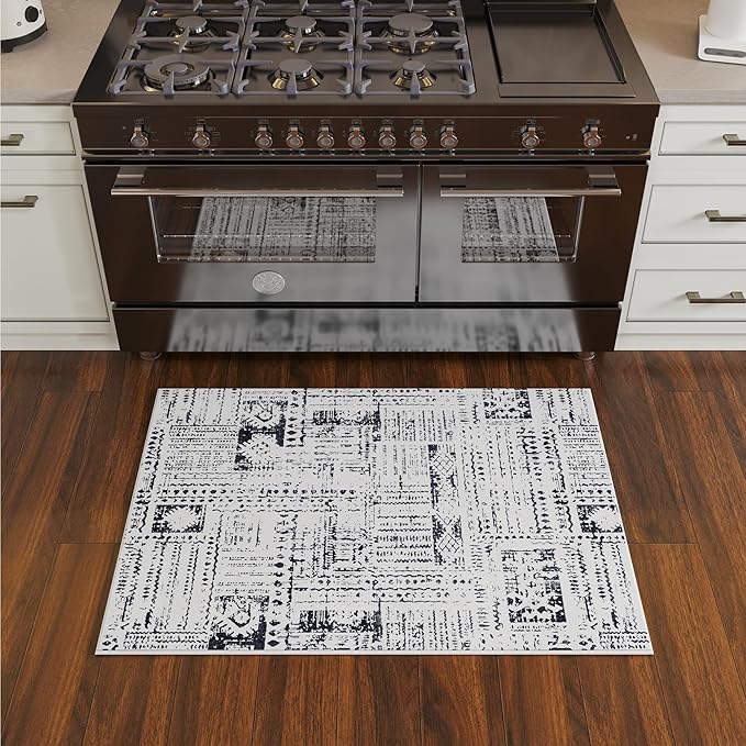 Door Mat Indoor Entrance 2x3 Rug Machine Washable Boho Moroccan Small Area Rug Non-Slip Low Pile Throw Rugs for Entryway, Kitchen, Front Door Indoor Entrance,Kids Room (Black and White)