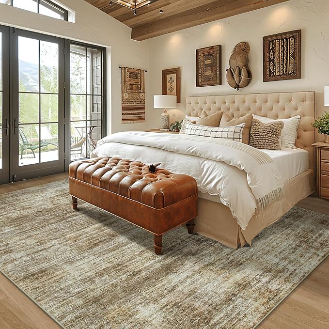 10x14 Area Rugs for Living Room: Soft Abstract Large Area Rug Non-Shedding Anti-Skid Stain Resistant Indoor Floor Modern Washable Rugs for Bedroom Dining Room Nursery Farmhouse Home Office-Brown