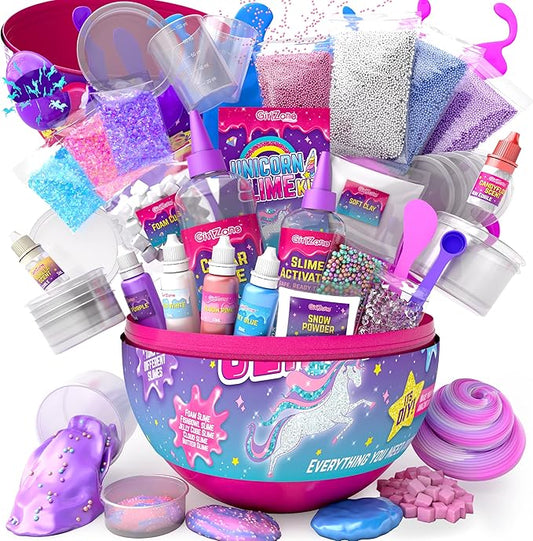 GirlZone Sparkly Unicorn Egg Surprise Slime Kit for Girls, Sensory Toys for Kids, Create Cloud Slime & Magical Unicorn Slime, Ideal Arts and Crafts Easter Gift for Kids Aged 7-12 Years Old