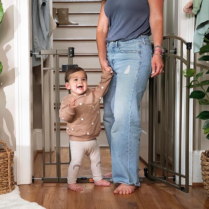 Ingenuity Decorative Extra Tall Baby Gate & Dog Gate, 28.5"-48" Wide, 36" Tall, Hardware or Pressure Mounted, Install on Top or Bottom of Stairs, Banister, or Doorway - Bronze