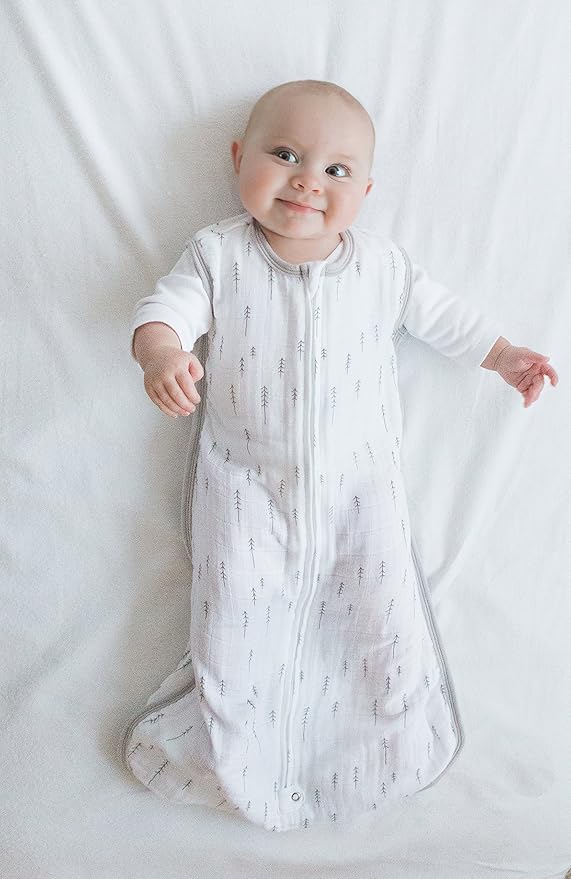 Amazing Baby Cotton Muslin Sleeping Sack, For Baby Boy or Girl, Wearable Blanket with 2-way Zipper, Trees, Sterling, Small (0-6 Month)