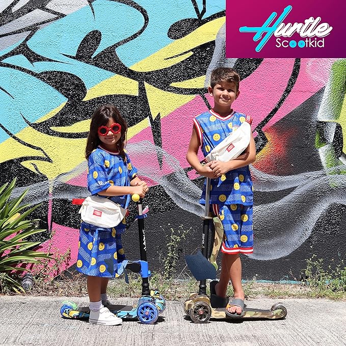 Hurtle 3-Wheeled Scooter for Kids - Wheel LED Lights, Adjustable Lean-to-Steer Handlebar, and Foldable Seat - Sit or Stand Ride with Brake for Boys and Girls Ages 1-14 Years Old