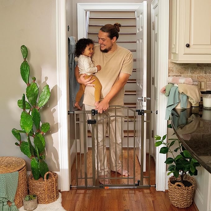 Ingenuity Decorative Extra Tall Baby Gate & Dog Gate, 28.5"-48" Wide, 36" Tall, Hardware or Pressure Mounted, Install on Top or Bottom of Stairs, Banister, or Doorway - Bronze